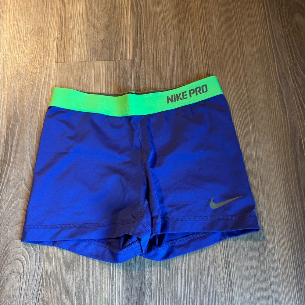 Nike Women's Pro Shorts Dri Fit blue and green